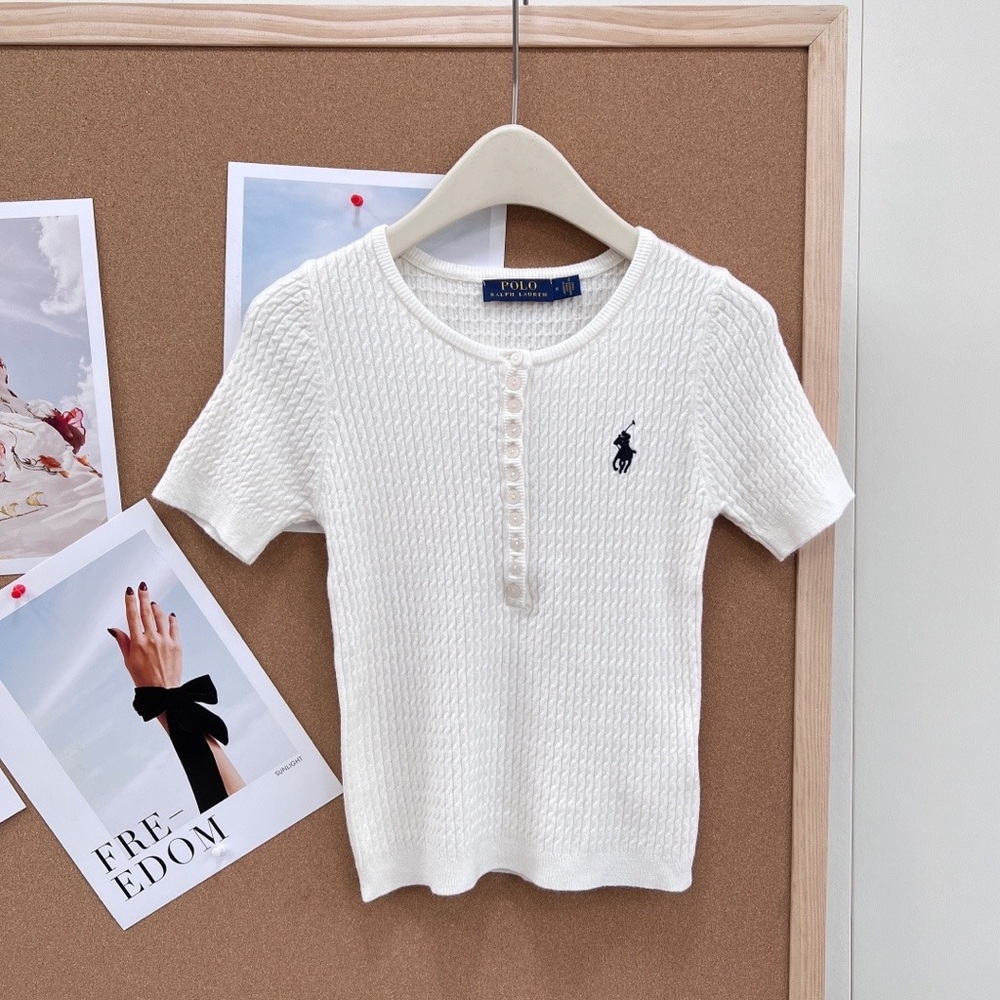 Polo by Ralph Lauren White Knit Short-Sleeve Tank with Navy Pony
